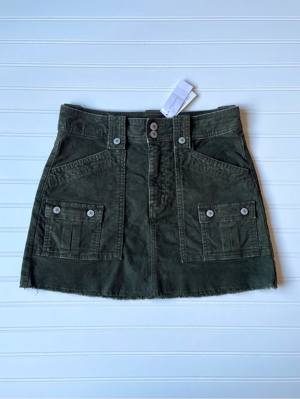 NWT American Eagle Military Green Corduroy Cargo Mini Skirt Sz 4 Hi-Rise A-Line